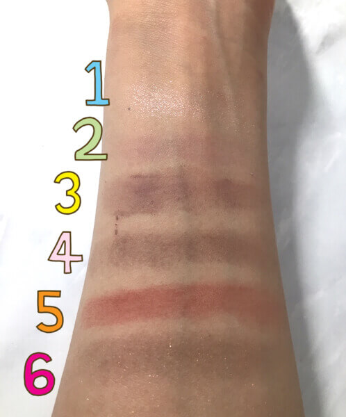 パレットの色6色を腕に出した様子