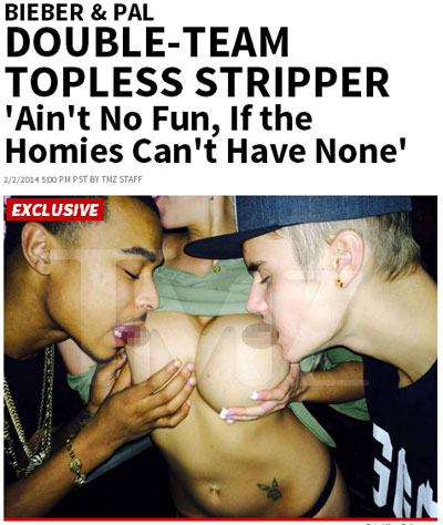 J・ビーバーがストリッパーの乳首を甘噛みする写真が流出するも、ファンは「コラだ！」