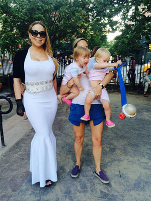 さすがナルシスト！　マライアが場違いなロングドレスで子どもと公園に登場