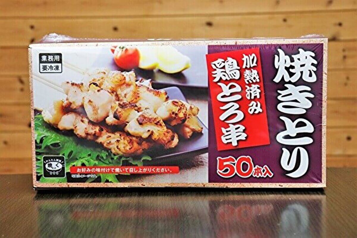 業務スーパー「焼きとり 鶏とろ串 50本入り 1.1kg」のパッケージ画像